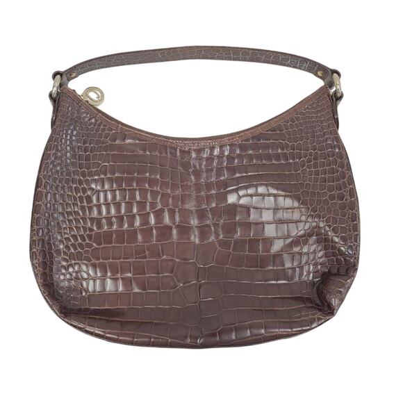 Oscar by Oscar de la Renta Vintage Brown Embossed Leather Shoulder Bag - Picture 1 of 4